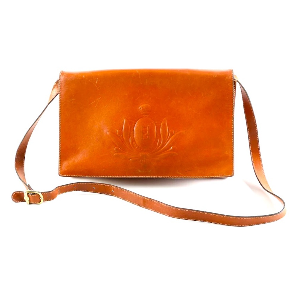 Rare Vintage Fendi for Neiman Marcus Embossed Brown Leather Crossbody Bag